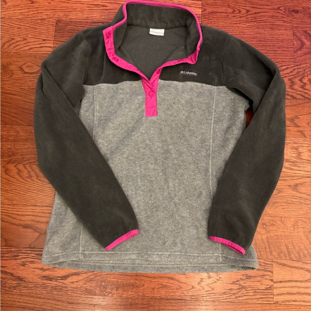 Columbia Black Fleece Jacket with Pink Trim Size Medium